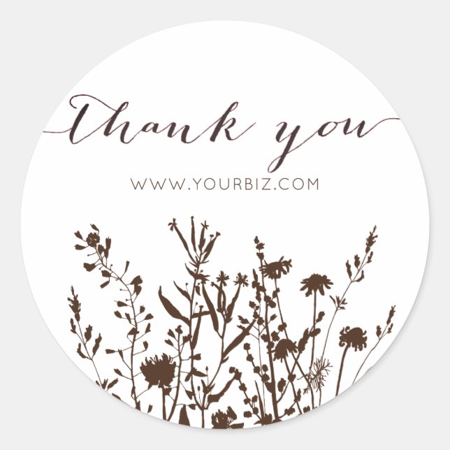 Sticker Rond Fleurs sauvages rustiques Herbacé Fleurale Remerci (Devant)