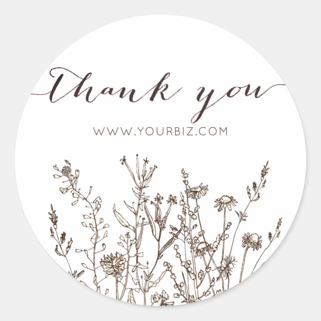 Sticker Rond Fleurs sauvages rustiques Herbacé Floral Merci (Devant)