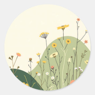 Sticker Rond Fleurs sauvages scandinaves sauvages et ligne géom