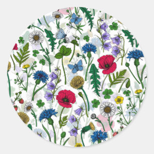 Sticker Rond Fleurs sauvages sur blanc cassé