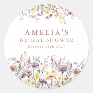 Sticker Rond Fleurs sauvages violettes Bordure Mariage personna