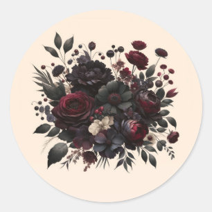 Sticker Rond Fleurs Sombres Élégantes Fleurs Crème Mariage
