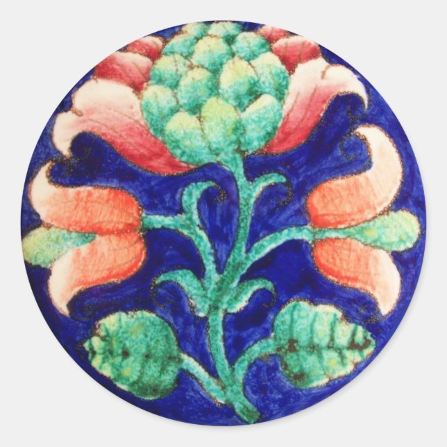 STICKER ROND FLEURS STYLISÉES / ROUGE VERT VERT BLEU FLORAL (Devant)