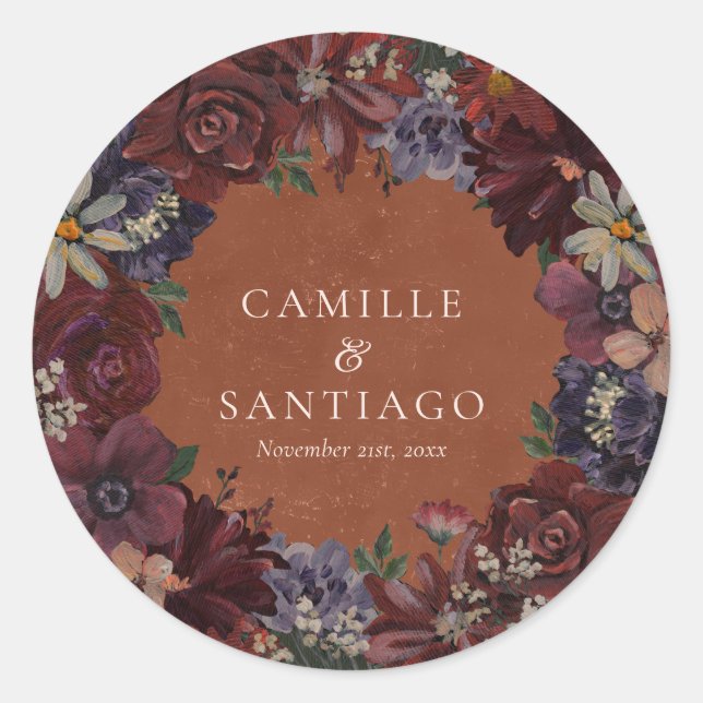 Sticker Rond Fleurs Terracotta Rustique  (Devant)