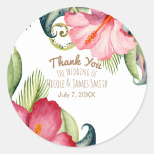 Sticker Rond Fleurs Tropicales Exotiques Floral Hawaïen Élégant