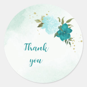 Sticker Rond fleurs turquoise vert feuille mariage