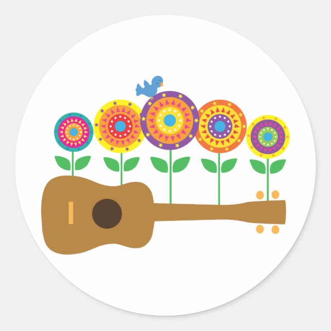 Sticker Rond Fleurs Ukulele (Devant)