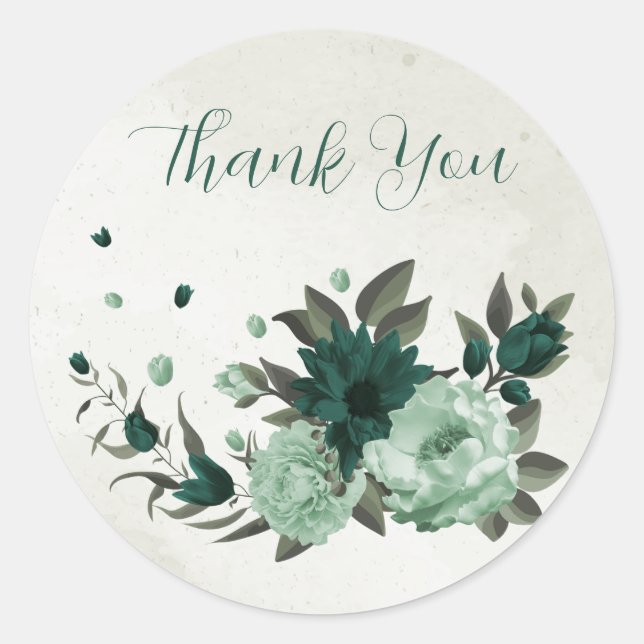 Sticker Rond fleurs vert émeraude botanique merci (Devant)