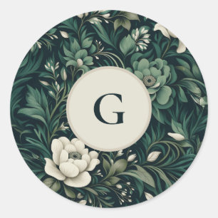 Sticker Rond Fleurs Vert Émeraude Foncé