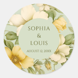 Sticker Rond Fleurs vertes douces et beiges mariage