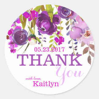 Sticker Rond Fleurs violettes Aquarelle Merci Floral