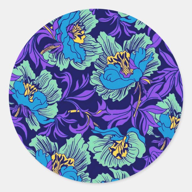 Sticker Rond Fleurs violettes et bleues William Morris (Devant)