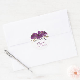Sticker Rond Fleurs violettes et Parties scintillant d'or
