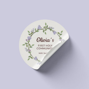Sticker Rond Fleurs violettes Première communion de germe