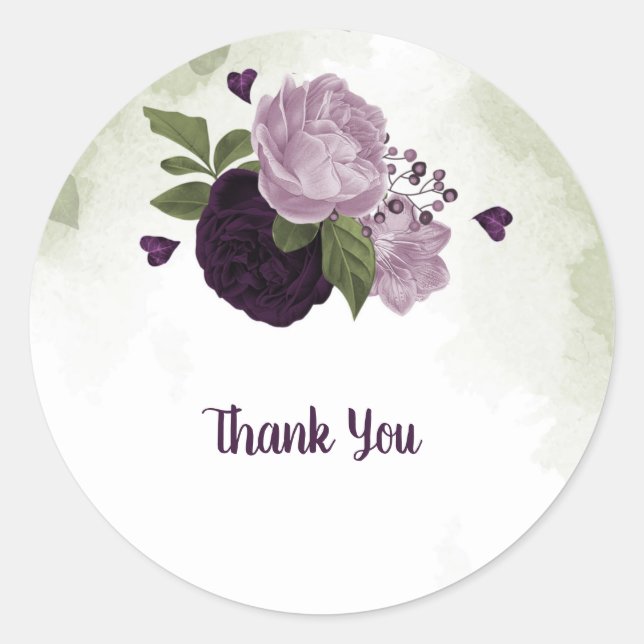 Sticker Rond Fleurs violettes profondes et légères verdure (Devant)