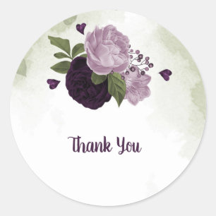 Sticker Rond Fleurs violettes profondes et légères verdure
