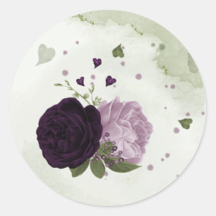 Sticker Rond Fleurs violettes profondes et légères verdure