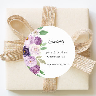Sticker Rond Fleurs violettes violettes anniversaire