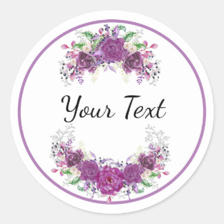 Sticker Rond Fleurs violettes - Votre texte