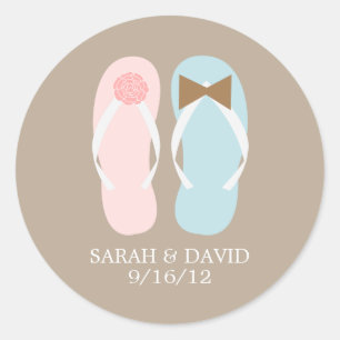 Sticker Rond Flip Flops Beach Wedding