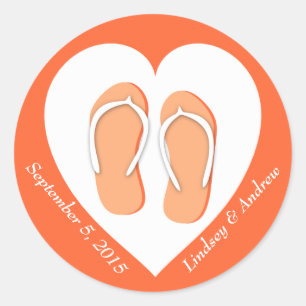Sticker Rond Flip Flops et Heart Orange