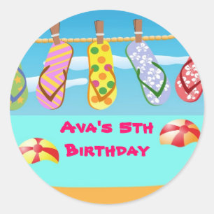 Sticker Rond Flip Flops Pool Anniversaire Fête Favoriser les Ét