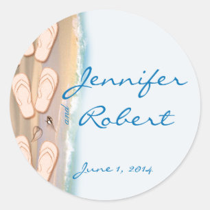 Sticker Rond Flip Flops sur le sceau de l'enveloppe de plage