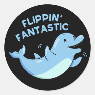 Sticker Rond Flippin Fantastic Funky Dolphin Pun Dark BG