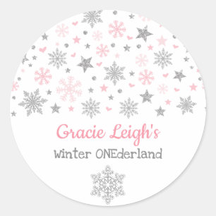 Sticker Rond Flocon de neige argenté rose ONEderland d'hiver de