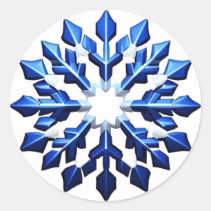 Sticker Rond Flocon de Neige Bleu Détaille
