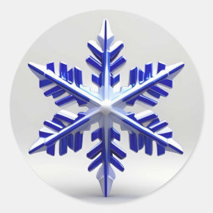 Sticker Rond Flocon de Neige Bleu Détaille