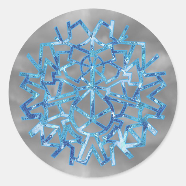 Sticker Rond Flocon de neige bleu givre (Devant)