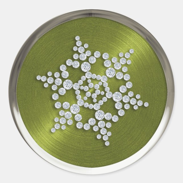 Sticker Rond Flocon de neige en cristal sur le phoque vert (Devant)