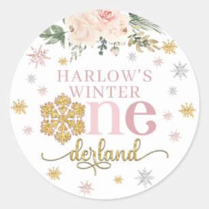 Sticker Rond Flocon de neige floral d'hiver ONE derland 1er ann