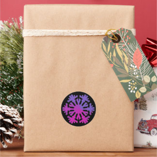 Sticker Rond Flocon de neige floral rose violet