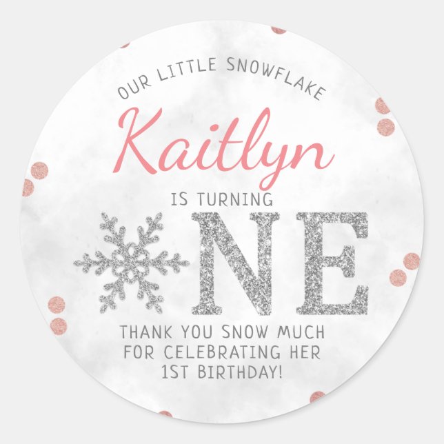 Sticker Rond Flocon de neige Hiver 1er anniversaire (Devant)