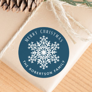 Sticker Rond Flocon de neige Joyeux Noël Vacances Bleu 