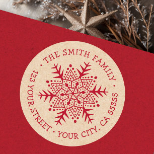 Sticker Rond Flocon de neige lunaire Kraft look rouge adresse d