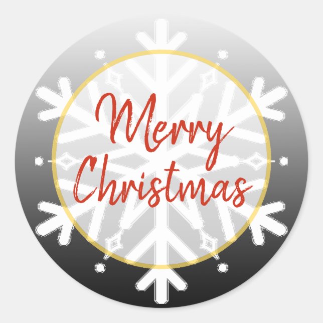 Sticker Rond Flocon de neige noir et blanc Joyeux Noël (Devant)