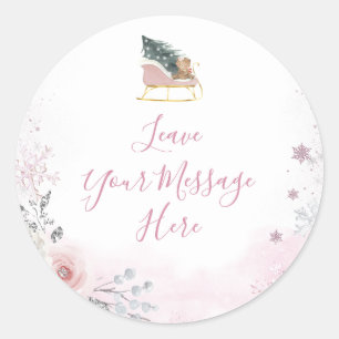 Sticker Rond Flocon de neige rose pastel d'hiver Votre message