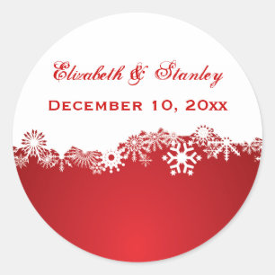 Sticker Rond Flocon de neige rouge blanc mariage d'hiver Enregi