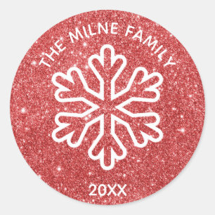 Sticker Rond Flocon de neige rouge d'année de parties