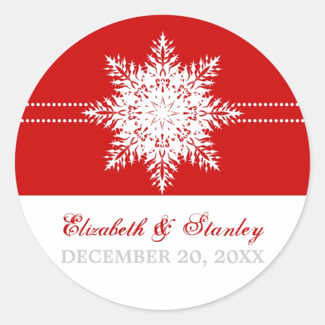 Sticker Rond Flocon de neige rouge mariage d'hiver Enregistrer  (Devant)
