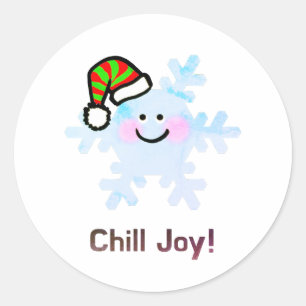 Sticker Rond Flocon de Neige Souriant Joie des Fêtes