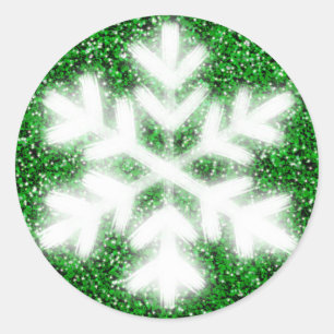 Sticker Rond Flocon de neige vert givré pailleté élégant