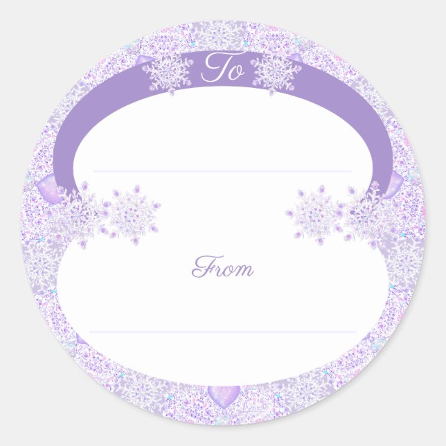 Sticker Rond flocon de neige violet clair et coeur étincelant (Devant)