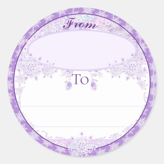 Sticker Rond flocon de neige violet clair et coeur étincelant (Devant)