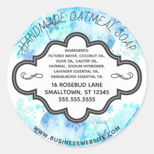 Sticker Rond Flocons de neige bleus d'hiver d'étiquette fait