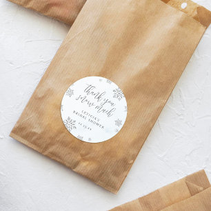 Sticker Rond Flocons de Neige Merci Neige Beaucoup Baby Shower 