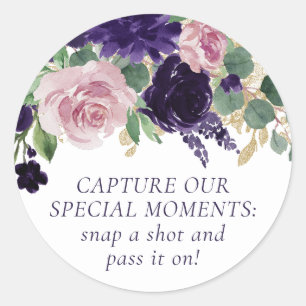Sticker Rond Floraison   Caméra jetable violet et rose